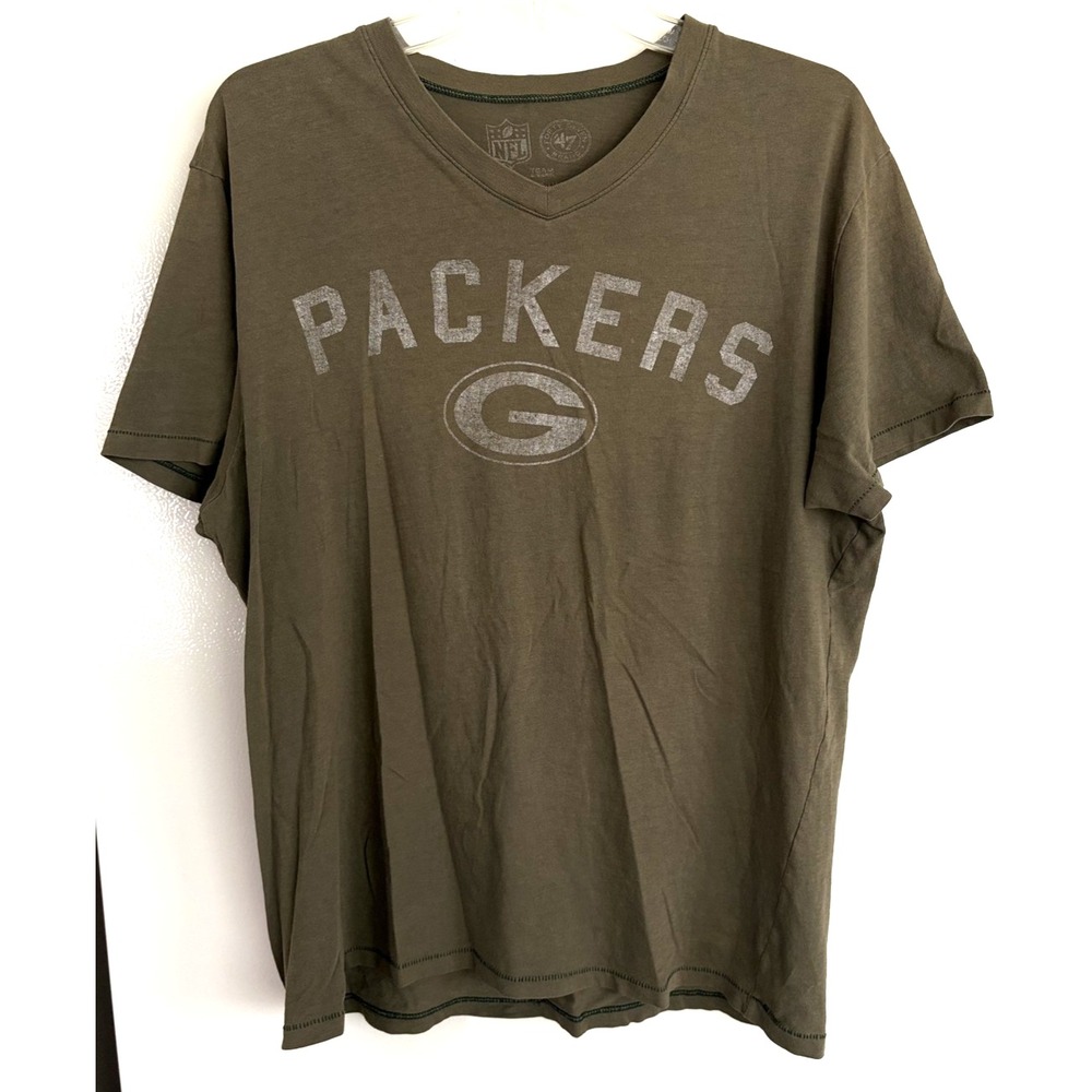 Green Bay Packers Shirt Mens M NFL Football Short Sleeve 47 Brand Tee V Neck